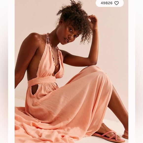 Free People Dresses & Skirts - [XL] NWT Free People Look Into The Sun Coral Pink Maxi Dress Frayed & Tassels